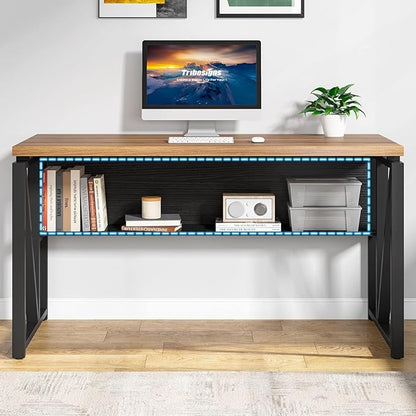 Tribesigns 55" Executive Desk with Reversible File Cabinet, Large L-Shaped Office Desk with Drawers, Business Furniture Workstation for Home Office (Dark Walnut, 55-inch)