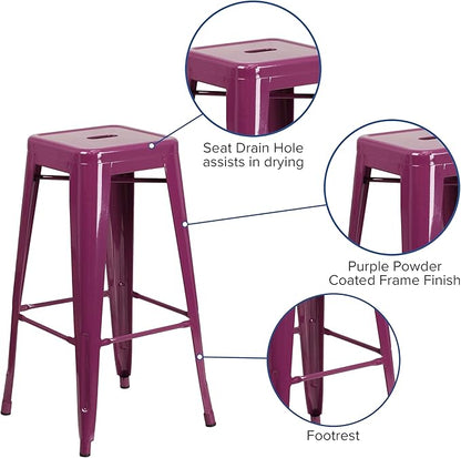 Flash Furniture Commercial Grade 30" High Backless Purple Indoor-Outdoor Barstool