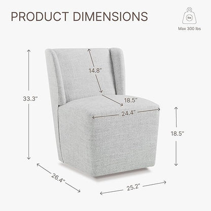 Upholstered Dining Chair with Casters Wingback Modern Side Armless Deskchair with Rollers for Diningroom Bedroom Livingroom Reading Room,Light Grey,4 Box
