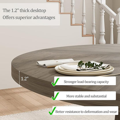 Dining Table for 4 to 6 People, 47 Inch Round Dining Table, Wooden Kitchen Table with Sturty Legs, Dining Room Table for Dining Room, Kitchen, Grey