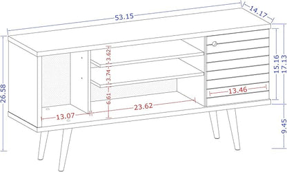 Manhattan Comfort Liberty Mid Century Modern TV Stand for Televisions up to 50 Inches, Bedroom and Living Room Entertainment Center with Storage, Shelves, and Cabinet, 53" Wide, White