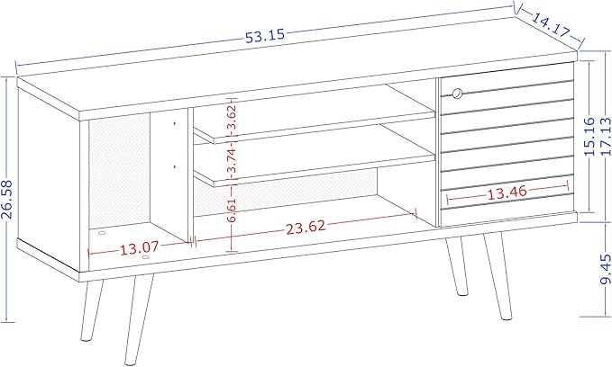 Manhattan Comfort Liberty Mid Century Modern TV Stand for Televisions up to 50 Inches, Bedroom and Living Room Entertainment Center with Storage, Shelves, and Cabinet, 53" Wide, Brown/3d Print