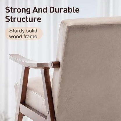 KEIKI Mid Century Modern Accent Chair w/High Wingback,Comfy Fabric Living Room Chairs with Solid Wood Frame, Lounge Reading Armchair, Easy Assembly, Light Camel