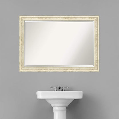 Amanti Art White Bathroom Mirror for Over Sink, 29x41 Country White Wash Rectangle Vanity Mirror, Large Rustic Farmhouse Wood Frame, Hangs Horizonally and Vertically, Bathroom Wall Decor, Beveled Edge