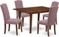 East West Furniture NOCE5-MAH-10 5 Piece Kitchen Table Set Includes a Rectangle Dining Room Table with Butterfly Leaf and 4 Dahlia Linen Fabric Upholstered Chairs, 32x54 Inch, Mahogany