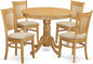 East West Furniture ANVA5-OAK-C 5 Piece Dining Room Furniture Set Includes a Round Dining Table with Pedestal and 4 Linen Fabric Upholstered Chairs, 36x36 Inch, Oak