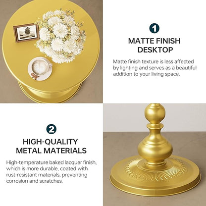 Metal Round Side Table, Small Drink Table for Small Spaces, Matte Modern Accent End Tables Coffee Tables, Pedestal Tables for Living Room, Bedroom, Corners, and Office, 21'' Height (Gold)