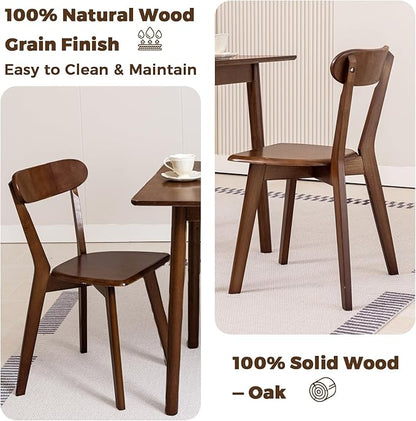 DELAVIN Soild Wood Dining Chairs Set of 6, Mid Century Oak Wood Kitchen Chairs, Vintage Dining Room Chairs Set Suitable for Kitchen, Walnut