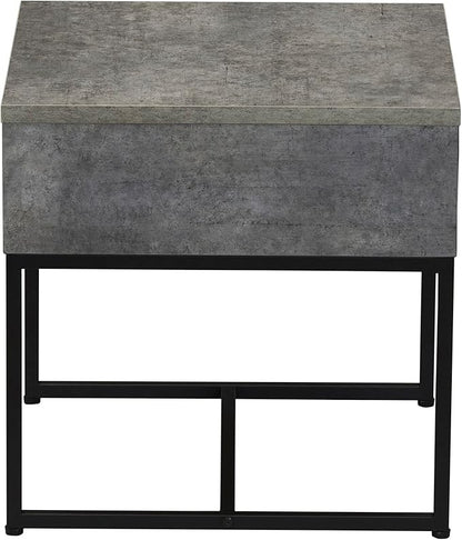Household Essentials Wrap Square Side End Table Rustic Slate Concrete and Black Metal