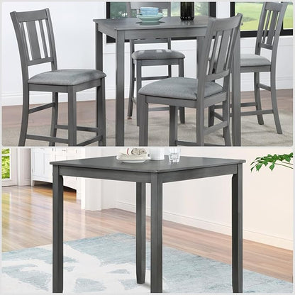 Dining Table for 4, Wooden Rectangular Kitchen Table with Natural Woodgrain Finish, 36" H MDF Modern Dining Table with Solid Wood Tapered Legs and Rounded Corners, Easy Assembly, Gray