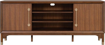 Furniture of America Forma Mid-Century Modern 70-inch TV Stand with Storage Cabinet and 3 Cable Holes, Entertainment Center Console for Living Room, Bedroom, Guest Room, Walnut