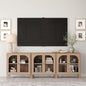 Nathan James Mason Modern Farmhouse TV Stand, Free Standing Accent Sideboard Buffet, Cabinet with Glass Doors and Adjustable Shelf, Clear Glass/Raw Oak Set of 3