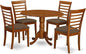 East West Furniture DLML5-SBR-C 5 Piece Dinette Set for 4 Includes a Round Dining Room Table with Dropleaf and 4 Linen Fabric Upholstered Dining Chairs, 42x42 Inch, Saddle Brown