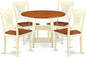 East West Furniture SUPL5-BMK-W 5 Piece Dining Room Table Set Includes a Round Kitchen Table with Dropleaf & Shelves and 4 Dining Chairs, 42x42 Inch, Buttermilk & Cherry