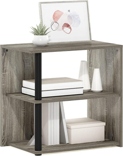 Furinno Romain 2-Tier End Table, French Oak/Black