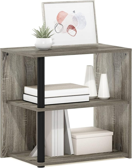 Furinno Romain 2-Tier End Table, French Oak/Black
