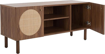 SAFAVIEH Ophelia TV Stand for up to 55" Flatscreen – Walnut, 2 Doors with Interior Storage, 2 Open Shelves, Entertainment Media Console (MED9615A)