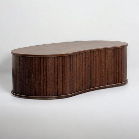NTC Ripple Coffee Table, Modern Oval Wooden Center Table with Vertical Groove Design, Stylish Living Room Decor, Contemporary Minimalist Style for Home and Office, Effortless Assembly - Dark Walnut