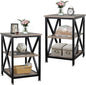 End Tables Living Room Set of 2, 16" D x 16" W x 24" H, Indoor Side Tables Living Room with Storage Shelf, Square End Table Set of 2, X-Shaped Night Stands for Bedroom, Farmhouse Wood End Tables, Grey