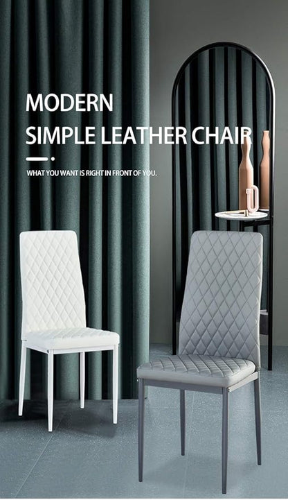 JT Modern Minimalist Dining Chair Fireproof Leather Sprayed Metal Pipe Diamond Grid Pattern Restaurant Home Conference Chair Set of 4 Or 6 (6, Light Gray)