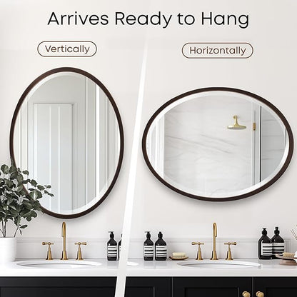 OVALCREST - Oval Wooden Beveled Wall Mirror for Home Decor, Bathroom, Vanity, Bedroom, Living Room, Hallway - London Style (Rubbed Bronze) 21.1 x 31.1