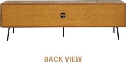 NTC Veil TV Stand with 4 Doors for TVs up to 75’’, Media Console with Vertical Groove Design and Metal Legs, Modern Entertainment Center for Living Room and Bedroom, Effortless Assembly, Rustic Oak