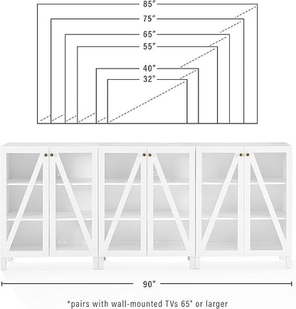 Crosley Furniture Cassai 3-Piece Entertainment Center TV Stand, Media Console, Vinyl Record Storage, White