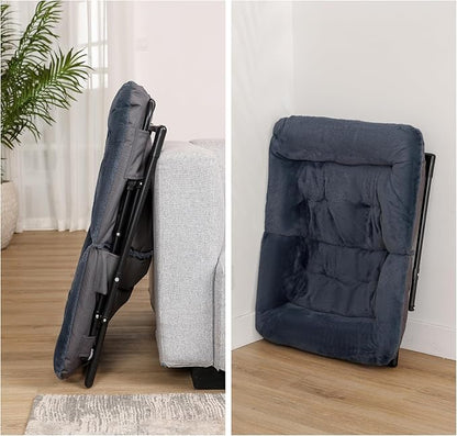 Comfy Saucer Chair for Adults, Soft Faux Fur Bedroom Chair, Accent Dorm Chairs, Flexible Living Room Reading Chairs, Oversized Folding Lounge Seat for Teens, X-Large, Navy Blue