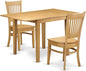 East West Furniture NDVA3-OAK-W 3 Piece Modern Dining Table Set Contains a Rectangle Wooden Table with Dropleaf and 2 Dining Chairs, 30x48 Inch, Oak