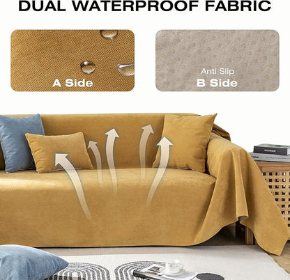 STACYPIK Waterproof Ginger Couch Cover for Sectional, Loveseat Covers, Futon Cover, L Shaped Cover, Anti-Cat Scratch Furniture Protector for 2 Cushion Couch，Washable Pets Protector Sofa Cover-71X102IN
