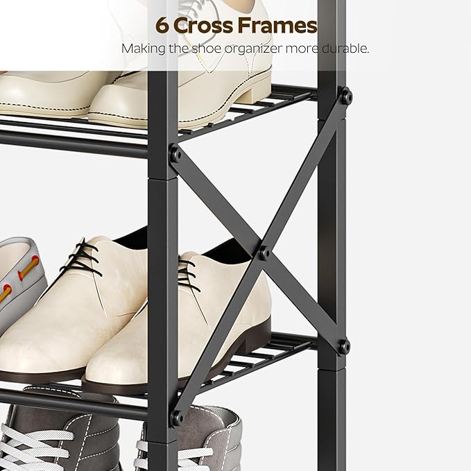 10 Tier Shoe Rack, Large Capacity Shoe Storage Organizer Holds 40 Pairs, Durable and Stable, for Entryway, Hallway, Closet, Dorm Room, Greige and Black SS10BG