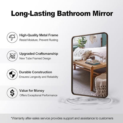 ANDY STAR Bronze Mirror for Wall, 20x28 Rounded Rectangle Farmhouse Mirror, Brushed Bronze Bathroom Mirror for Wall, Modern Vanity Mirror in Metal Frame Hang Vertically or Horizontally