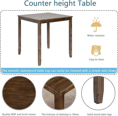 KEIKI 5-Piece Counter Height Dining Table Set with Square Table and 4 Upholstered X-Shaped Backrset Chair, for 4 Person, Modern Style Wooden Table Set, Easy Assembly, for Kitchen, Dining Room, Walnut