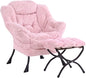 LITA Lazy Chair with Ottoman, Modern Accent Leisure Upholstered Sofa, Contemporary Lounge Reading Chair with Armrests and a Side Pocket for Living Room, Bedroom & Small Spaces, Plush Pink