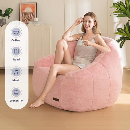 MAXYOYO Bean Bag Chair, Comfy Bean Bag Sofa with Back Support, Faux Fur Bean Bag Chair for Adults and Kids, Stuffed Floor Sofa for Living Room, Bedroom, Apartment, Pink