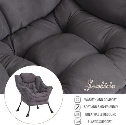 Lazy Chair for Living Room, Modern Accent Chairs with Armrests, Comfy Lounge Chair with Side Pocket, Cozy Lazy Sofa for Reading, Balcony, Bedroom, Dorm, Small Spaces (Dark Grey)
