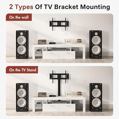 Redkey Modern TV Stand with Mount - TV Console with 2AC Outlets - Television Stands with RGB Led Light for 75 Inch TVs - Double Cabinet - 40°Adjustable Amplitude - White