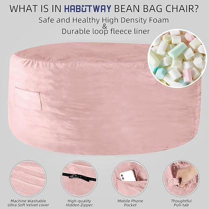 HABUTWAY Bean Bag Chair: Giant 5' Memory Foam Furniture Bean Bag Chairs for Adults with Microfiber Cover 5Ft (Pink)