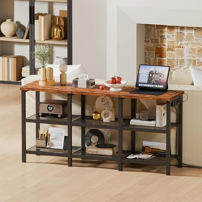 Furologee TV Stand with Power Outlets, Small Entertainment Center with Open Storage Shelves, Media Console Center for TVs up to 50 Inch, Television Stands for Living Room/Bedroom, Rustic Brown