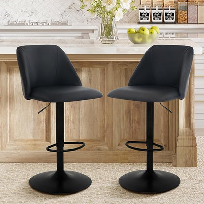 COLAMY Bar Stools Set of 4, Modern Swivel Bar Chairs, Adjustable PU Leather Upholstered Barstools Counter Height with Full Backrest for Bar, Dining Room, Kitchen Island, Black