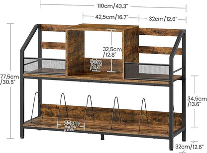 Large Record Player Table, Holds up to 400 Albums, Medieval Rustic Vinyl Record Player Display Stand, Removable Dividers, for CD and Audio Equipment Storage, Rustic Brown TCW77BF