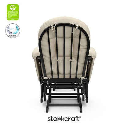 Storkcraft Premium Hoop Glider & Ottoman (Black with Beige) — GREENGUARD Gold Certified, Solid Wood Craftsmanship, Convenient Storage Pockets, Smooth-Gliding Chair for Nursery, Multi-Award-Winning