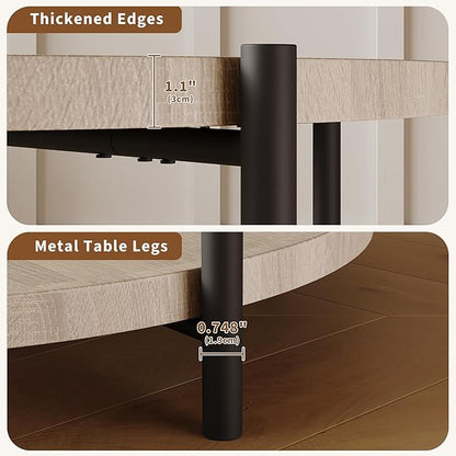 Round Coffee Table for Living Room, Rustic Wood Desktop Center Table with Sturdy Metal Legs, 2-Tier Circle Coffee Table with Storage Shelf, Small Space Center Sofa Table, Modern Home Furniture