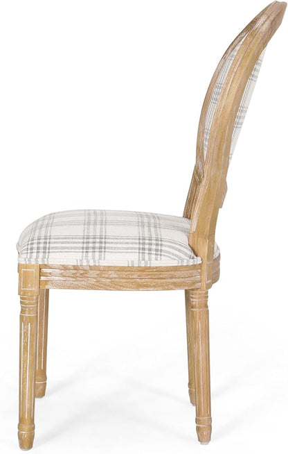 Christopher Knight Home Phinnaeus Dining Chair Set, Set of 4, Wood, Gray Plaid + Light Beige + Natural