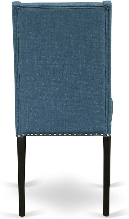 East West Furniture NOFL5-BLK-21 5 Piece Dinette Set for 4 Includes a Rectangle Dining Room Table with Butterfly Leaf and 4 Blue Linen Fabric Upholstered Chairs, 32x54 Inch, Black