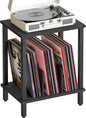 HOOBRO Record Player Stand, 2-Tier End Table, Vinyl Record Turntable Stand with Storage up to 100 Albums, Small Side Table for Living Room, Bedroom, Black, BK05RS01