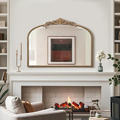 Micasso Gold Vintage Wall Mirror: 24"x 32" French Baroque Antique Arched Wall Mounted Mirror - Traditional Ornate Decorative Entryway Mirror for Home Decor/Entryway/Fireplace/Living Room/Hallway