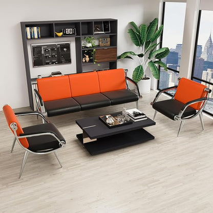 wonline 2Pcs Waiting Room Chair with Armrest PU Leather Office Furniture, Office Guest Seating Lobby Conference Reception Chairs for Airport Clinic Hospital Bank Salon Barber(Orange&Black)