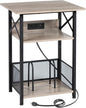AMHANCIBLE Record Player Stand with Charging Station, Large Turntable with Storage Cabinet holds up to 100 Albums, 3 Tier End Table for Vinyl, Living Room, Grey, HETCD012GY-1