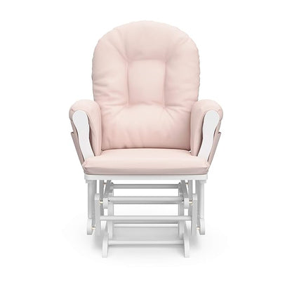 Storkcraft Premium Hoop Glider & Ottoman (White/Pink) — GREENGUARD Gold Certified Nursery Glider, Solid Wood Craftsmanship, Smooth-Gliding Nursery Chair and Ottoman, Award-Winning